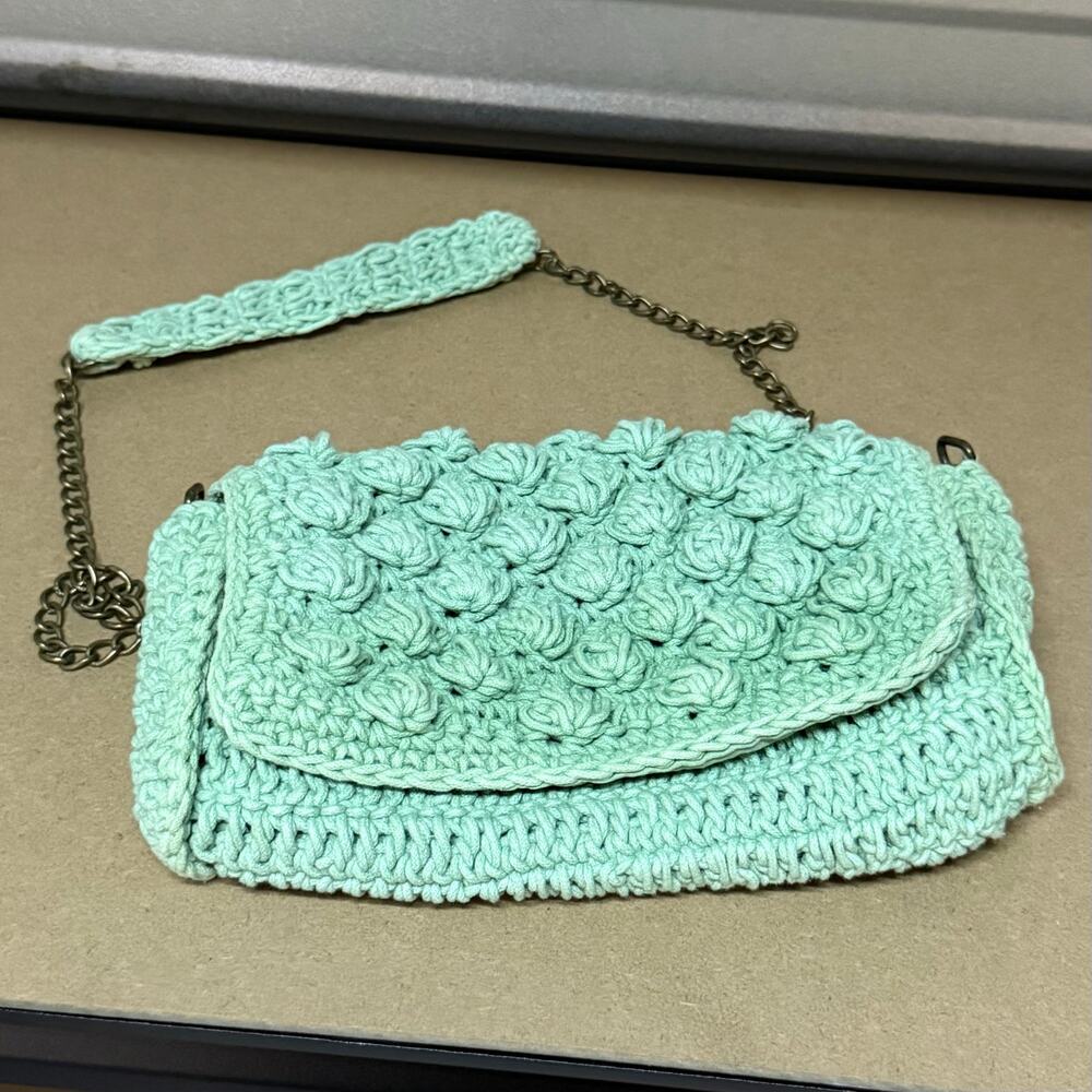 Mint Green Crochet Knit Chain Strap Shoulder Bag Crossbody Purse Women's